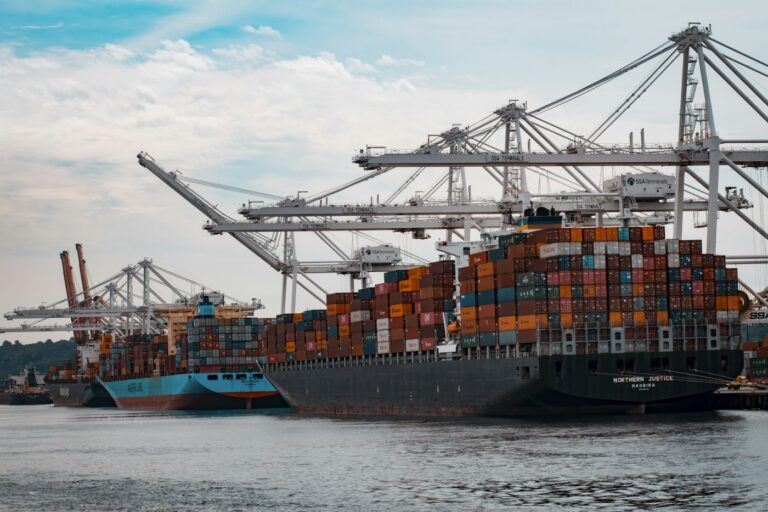 Buque portacontenedores y grúas en un puerto