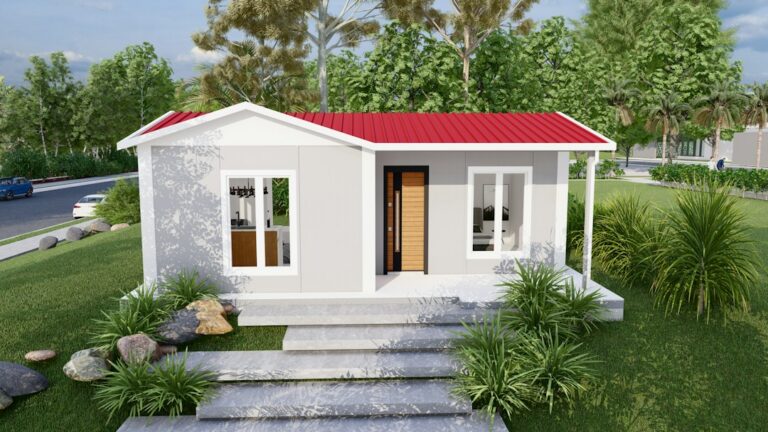 Pequeña vivienda prefabricada en una parcela llana; fotografía ilustrativa, no corresponde a un modelo analizado