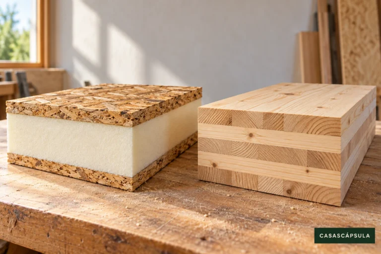 Muestras conceptuales de panel SIP y madera contralaminada