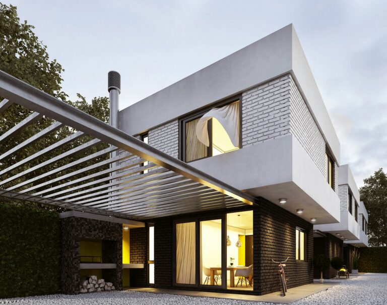 Fachada contemporánea con ventanales