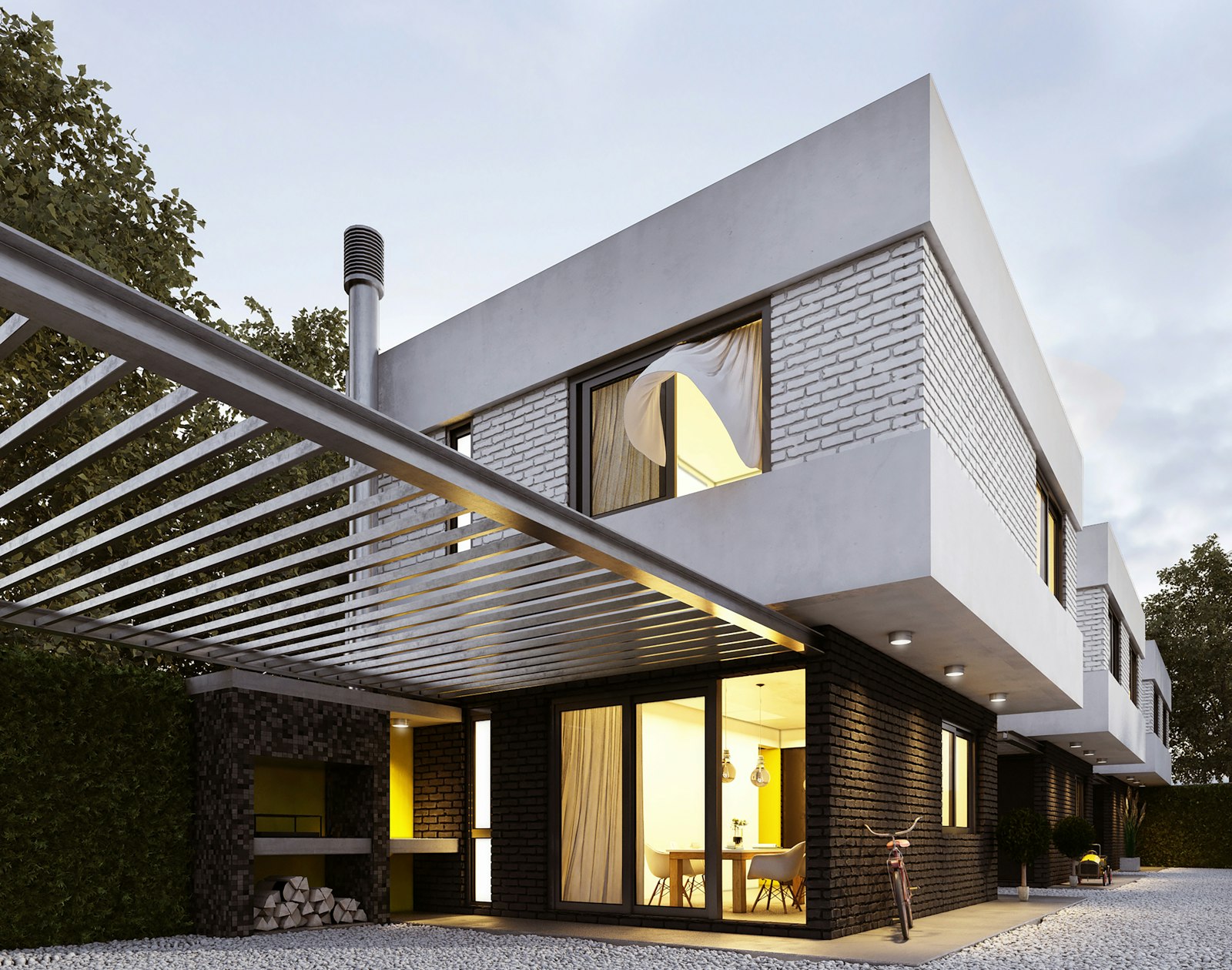 Fachada contemporánea con ventanales