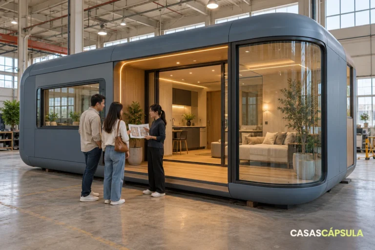Visita conceptual a un showroom de casas cápsula