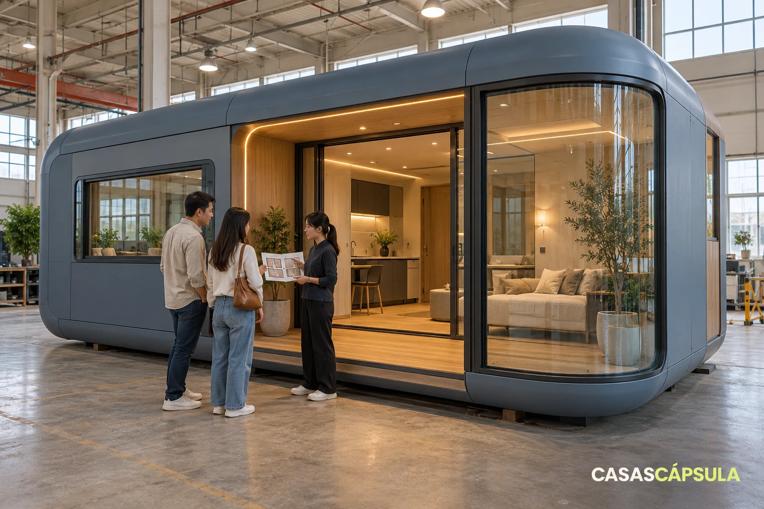 Visita conceptual a un showroom de casas cápsula