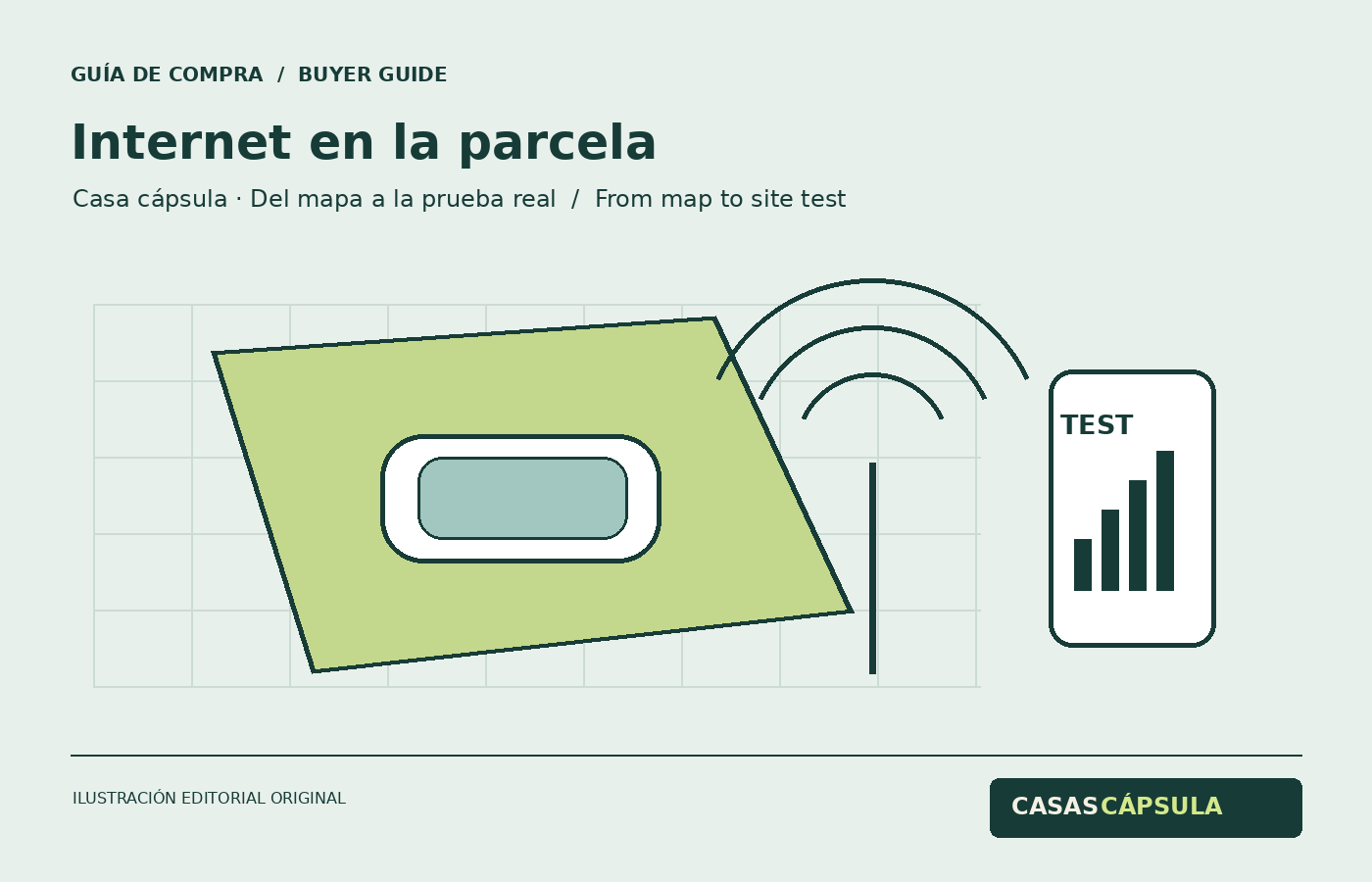 Consulta de cobertura y prueba de internet en la parcela de una casa cápsula
