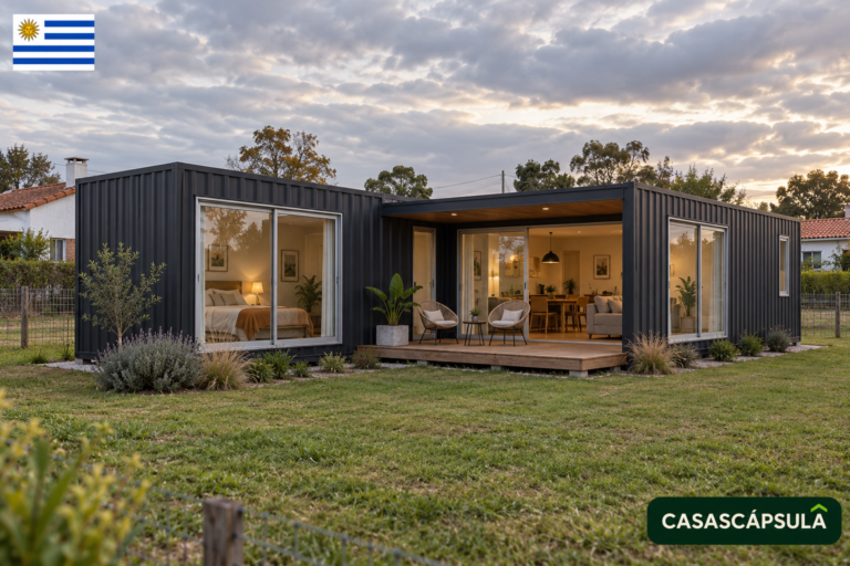 Ilustración editorial de vivienda modular para una selección de empresas en Uruguay