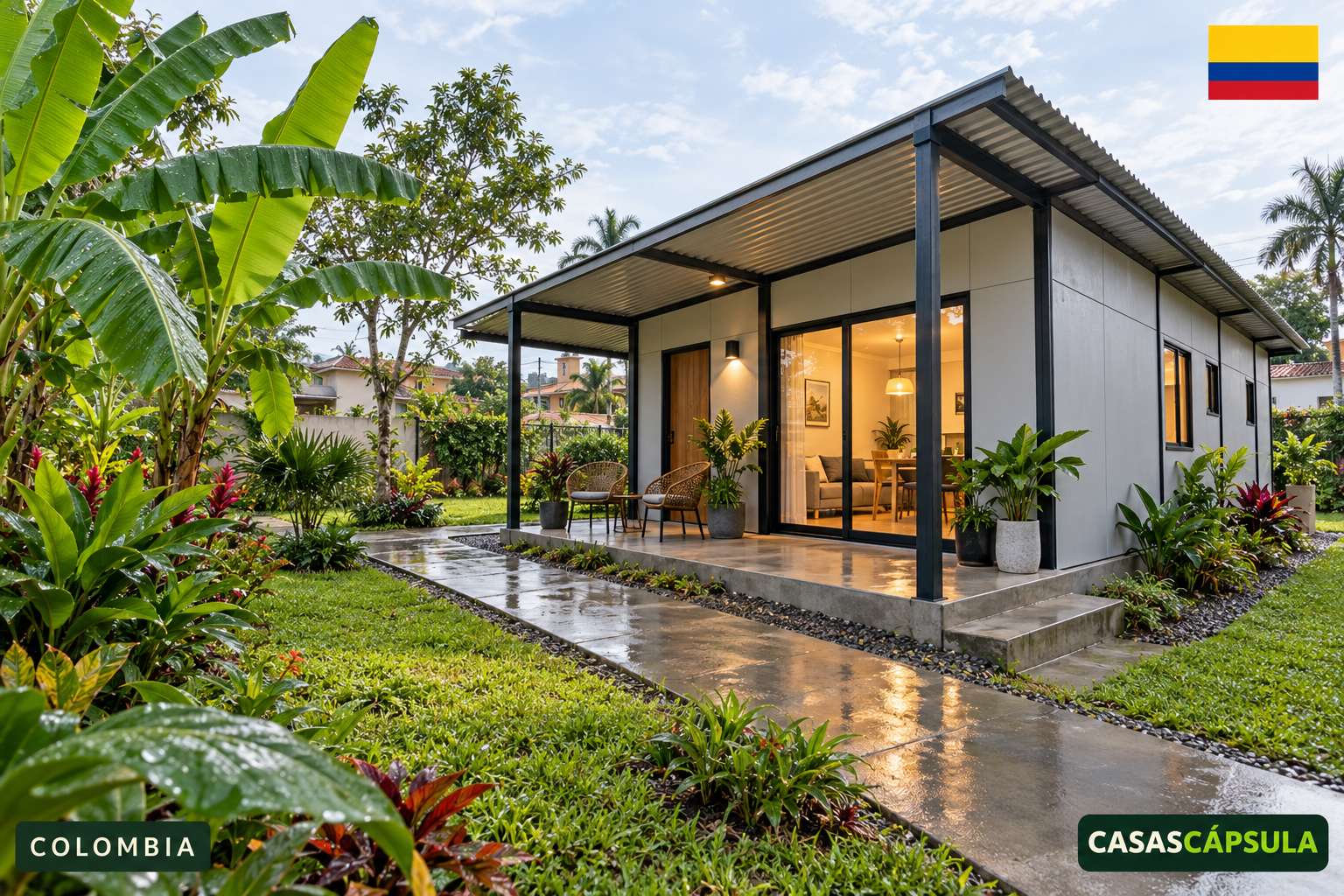 Casa prefabricada en Colombia — ilustración editorial